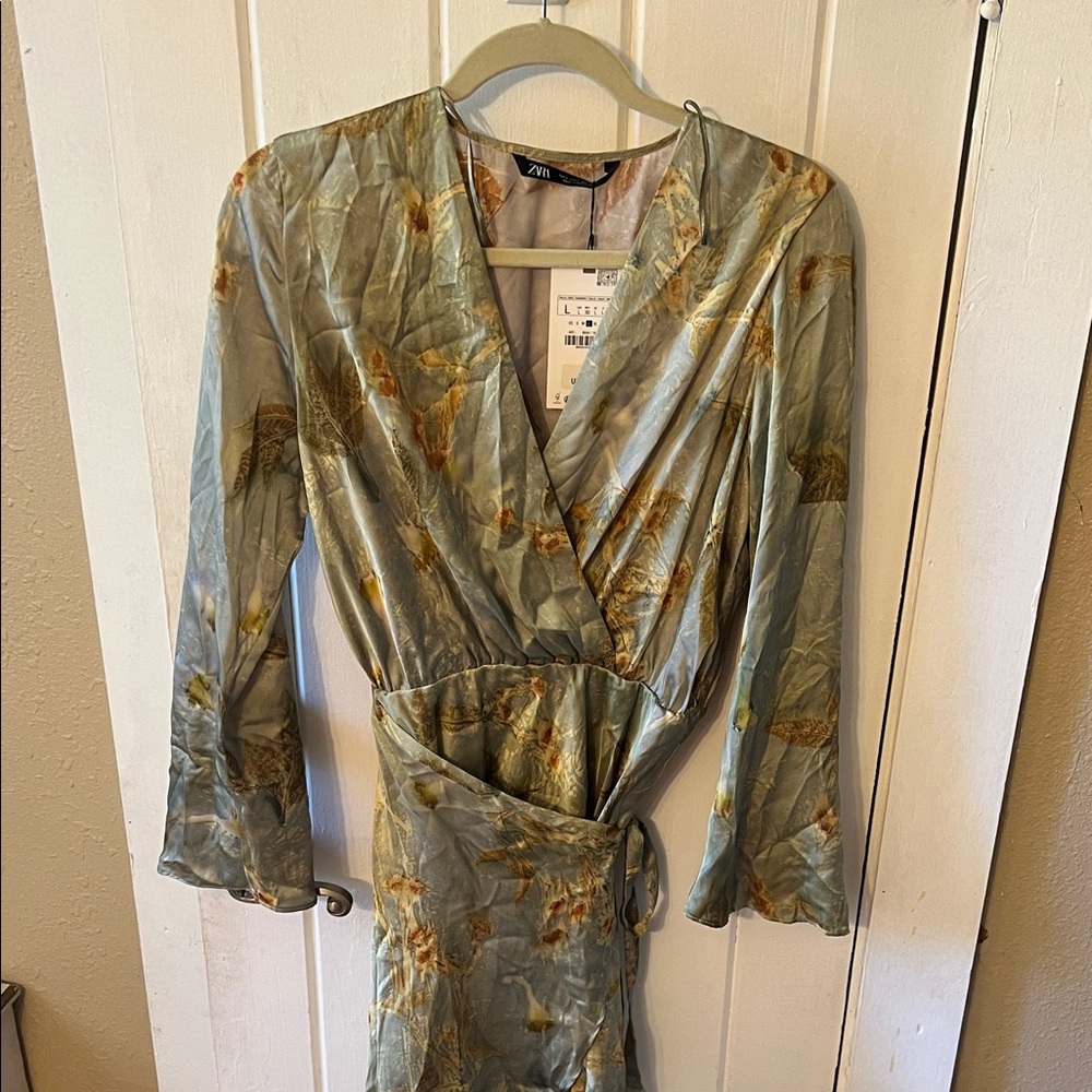 Zara Green Floral Wrap Dress